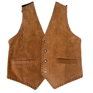 VTG CCCourtenay laced leather mens button up vest Aztec print back vest Sz M